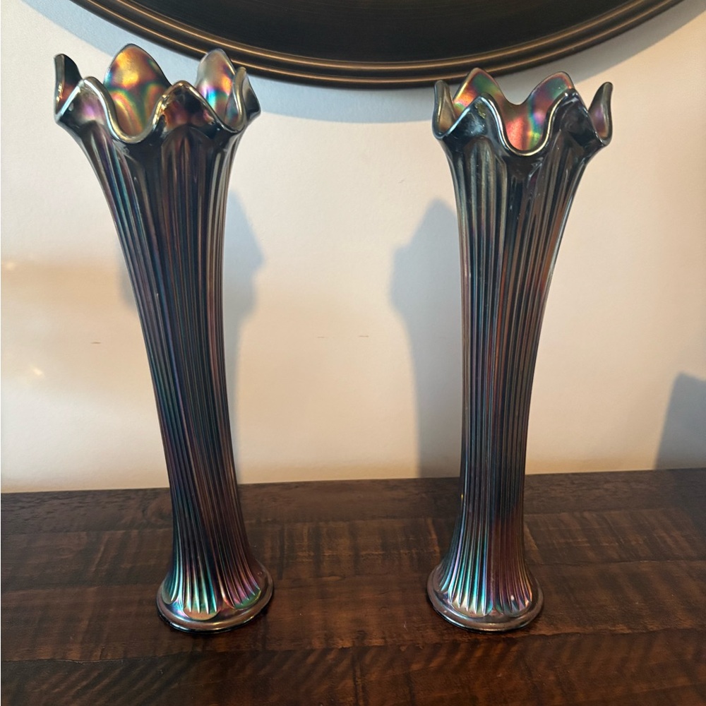 Iridescent Fluted Glass Vases